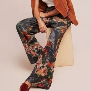 Size XL, EVA FRANCO ANTHROPOLOGIE Simone Floral Trousers Wide Leg Knit Pants